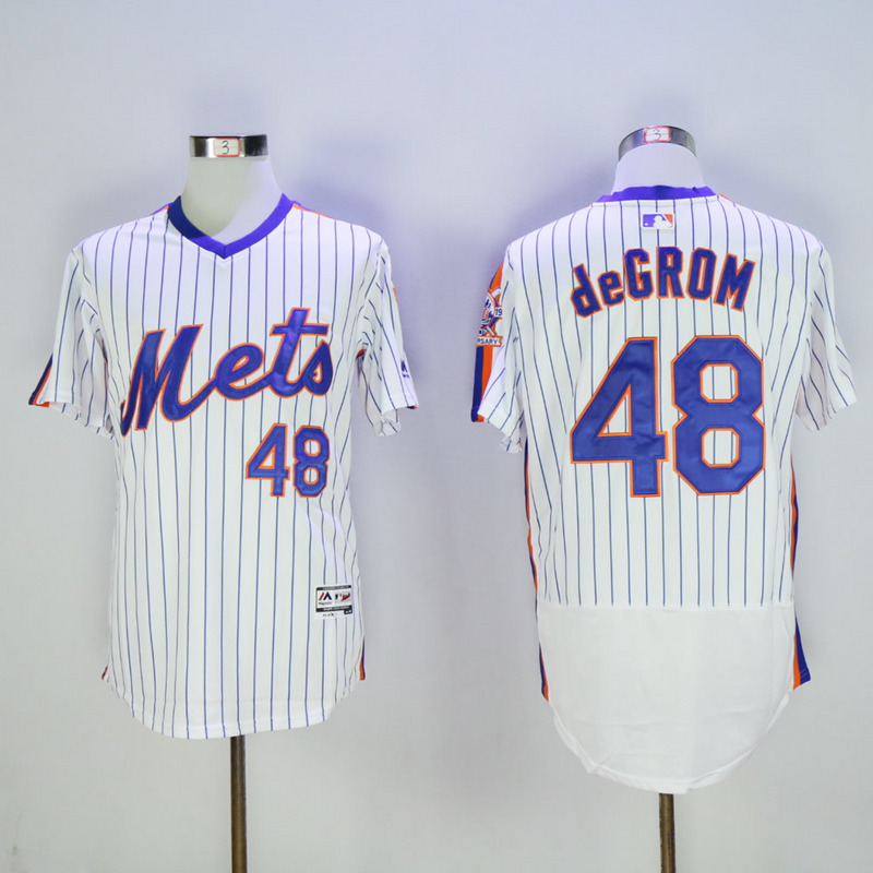 Men New York Mets #48 Degrom White Throwback Elite MLB Jerseys